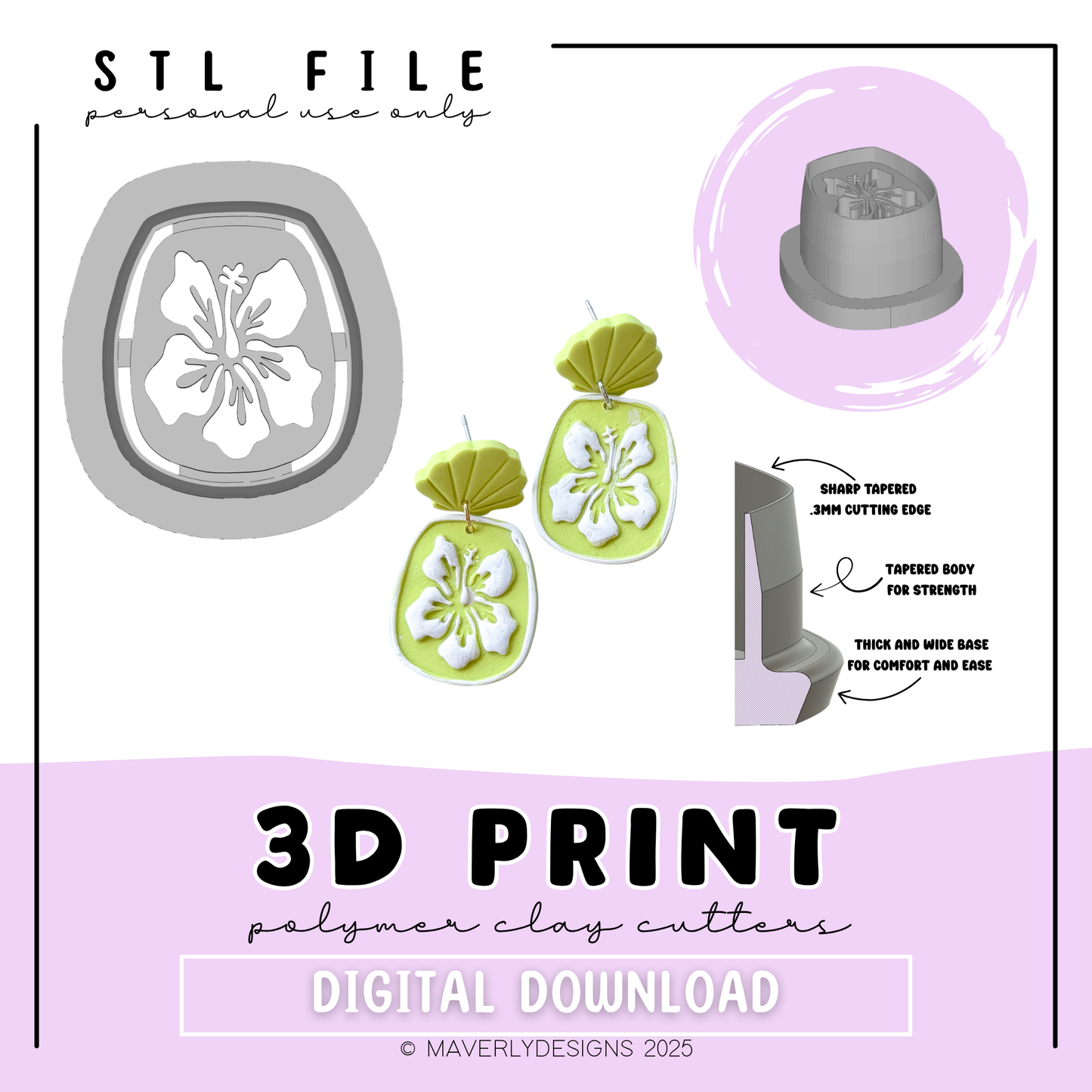 Hibiscus Imprint - Digital Download - STL Polymer Clay Cutter - Print your own Clay Cutter - 2026
