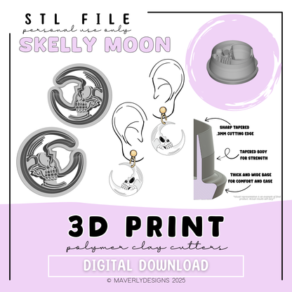 Skelly Moon - Digital Download - STL Polymer Clay Cutter - Print your own Clay Cutter