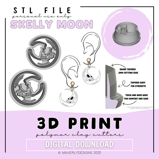 Skelly Moon - Digital Download - STL Polymer Clay Cutter - Print your own Clay Cutter