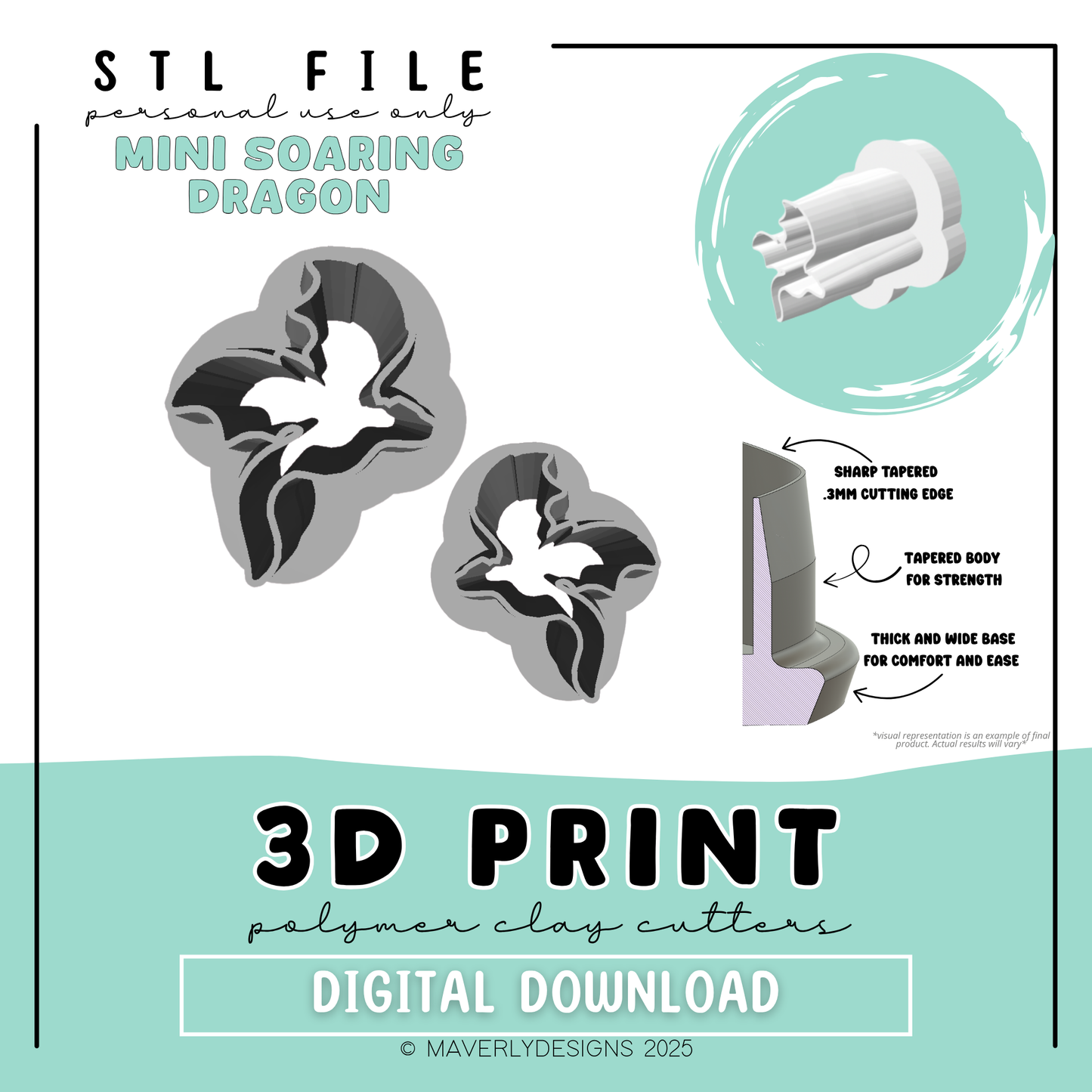 Mini Soaring Dragons- Digital Download - STL Polymer Clay Cutter - Print your own Clay Cutter