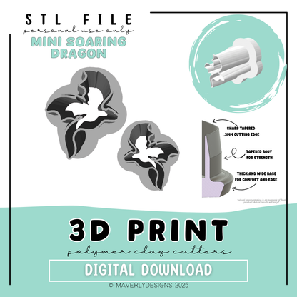 Mini Soaring Dragons- Digital Download - STL Polymer Clay Cutter - Print your own Clay Cutter
