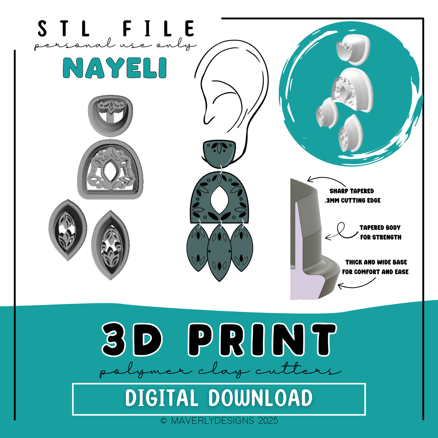 Nayeli Imprint Set - Digital Download - STL Polymer Clay Cutter - Print your own Clay Cutter