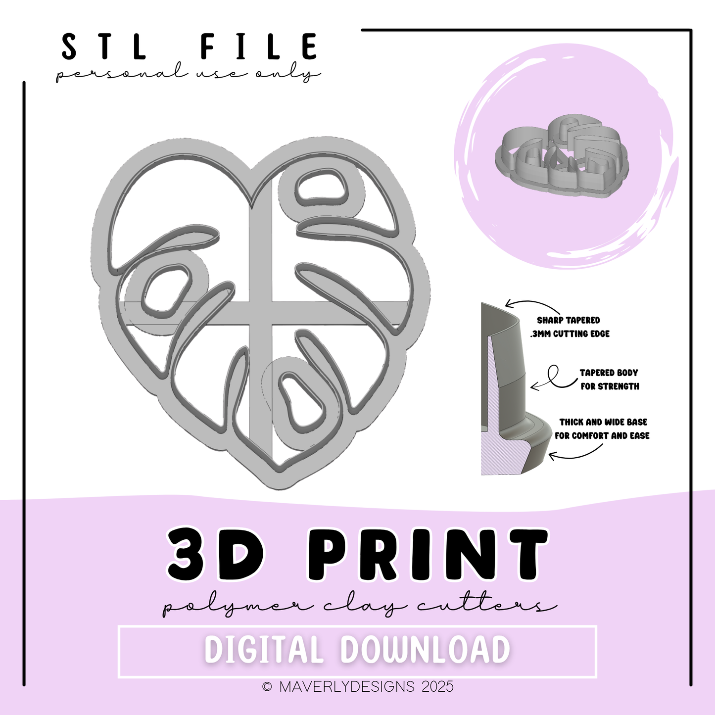 XL Monstera Suncatcher - Digital Download - STL Polymer Clay Cutter - Print your own Clay Cutter - 2026