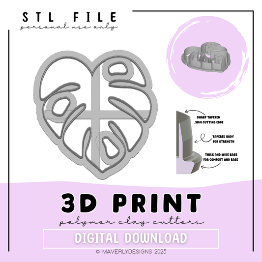 XL Monstera Suncatcher - Digital Download - STL Polymer Clay Cutter - Print your own Clay Cutter - 2026