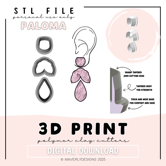 Paloma Trio - Digital Download - STL Polymer Clay Cutter - Print your own Clay Cutter