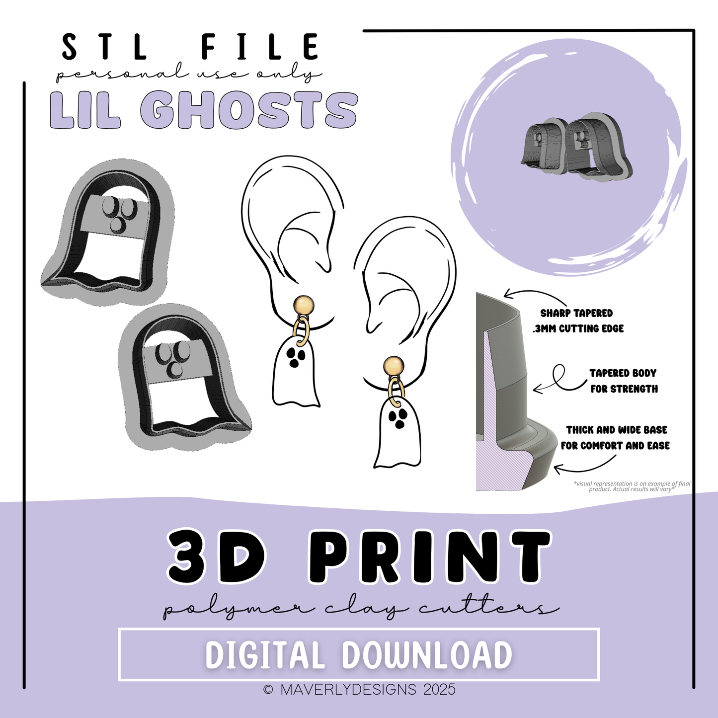 Simple Ghosts - Digital Download - STL Polymer Clay Cutter - Print your own Clay Cutter