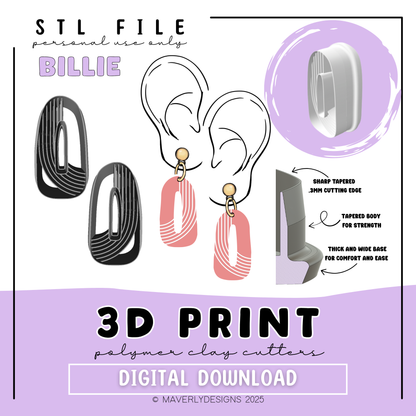 Billie Imprint - Digital Download - STL Polymer Clay Cutter - Print your own Clay Cutter