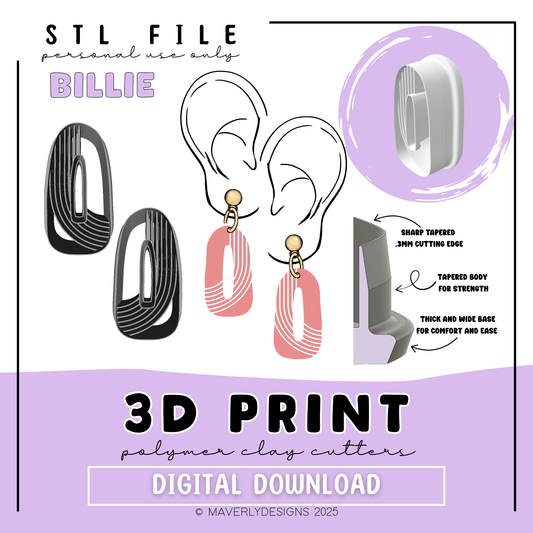 Billie Imprint - Digital Download - STL Polymer Clay Cutter - Print your own Clay Cutter