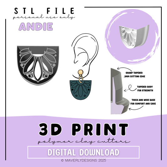 Andie Imprint - Digital Download - STL Polymer Clay Cutter - Print your own Clay Cutter