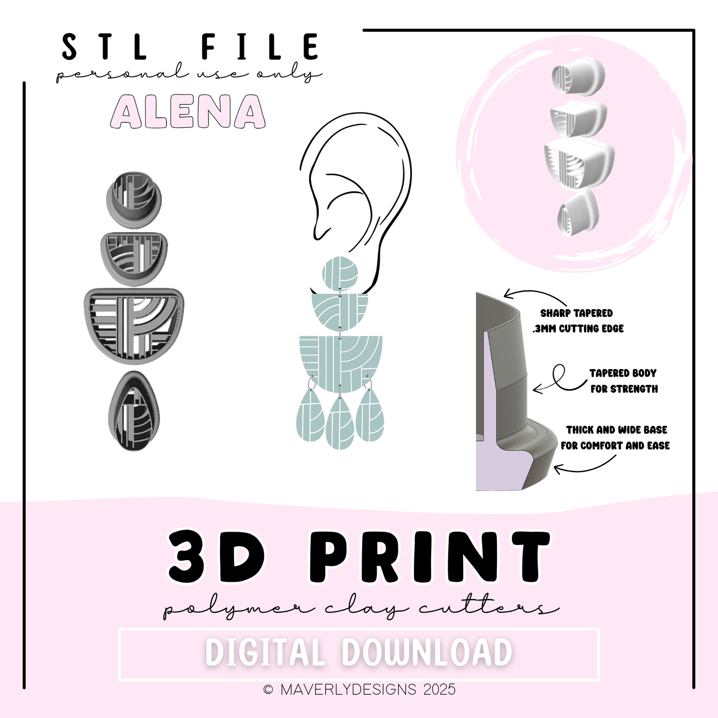 Alena Imprint Set- Digital Download - STL Polymer Clay Cutter - Print your own Clay Cutter