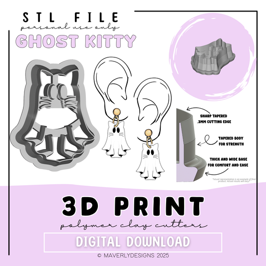 Ghost Kitty - Digital Download - STL Polymer Clay Cutter - Print your own Clay Cutter