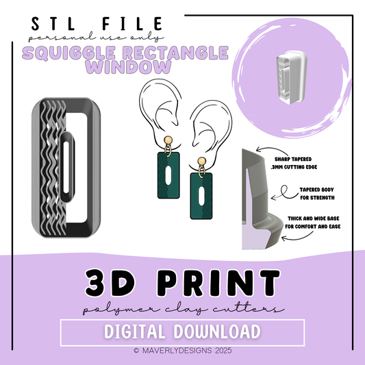 Rectangle Squiggle Window - Digital Download - STL Polymer Clay Cutter - Print your own Clay Cutter