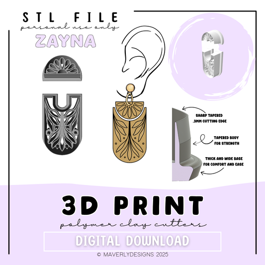 Zayna Imprint Duo - Digital Download - STL Polymer Clay Cutter - Print your own Clay Cutter