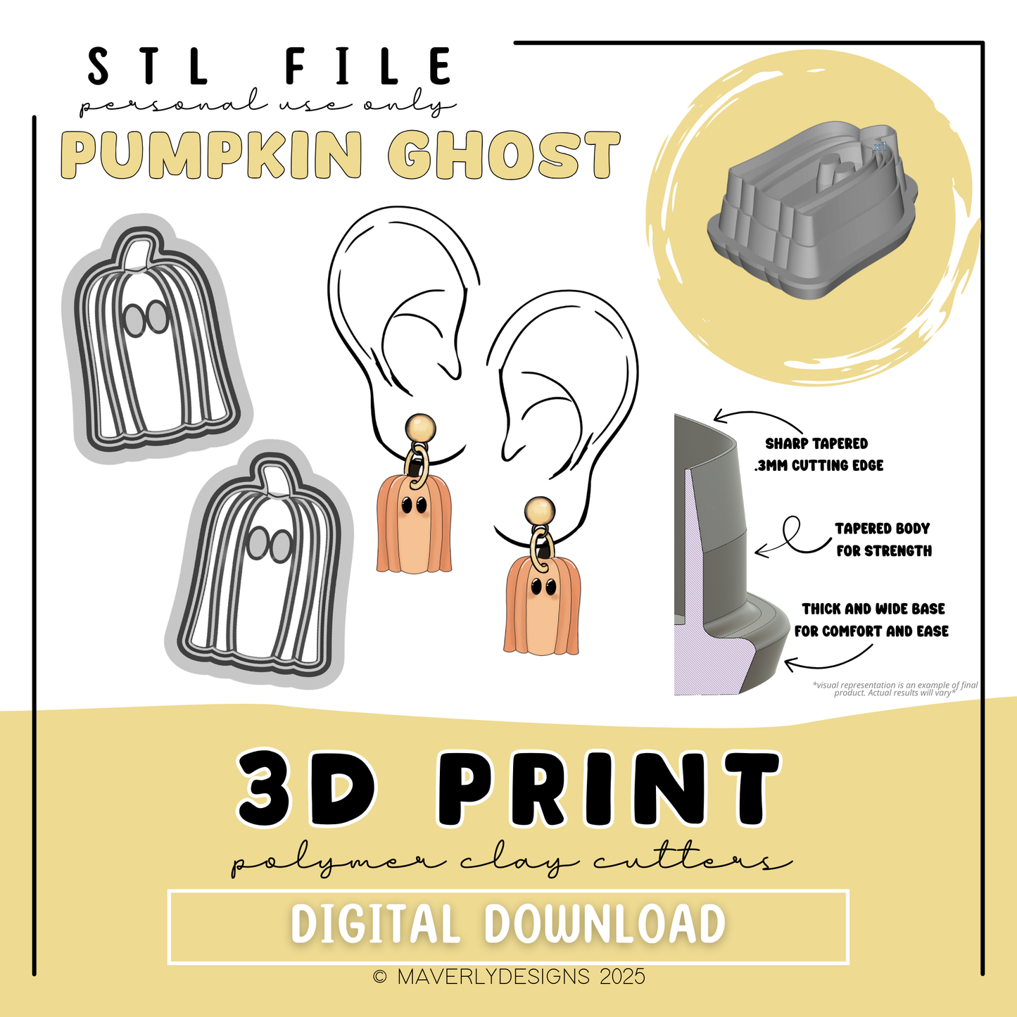 Pumpkin Ghost - Digital Download - STL Polymer Clay Cutter - Print your own Clay Cutter