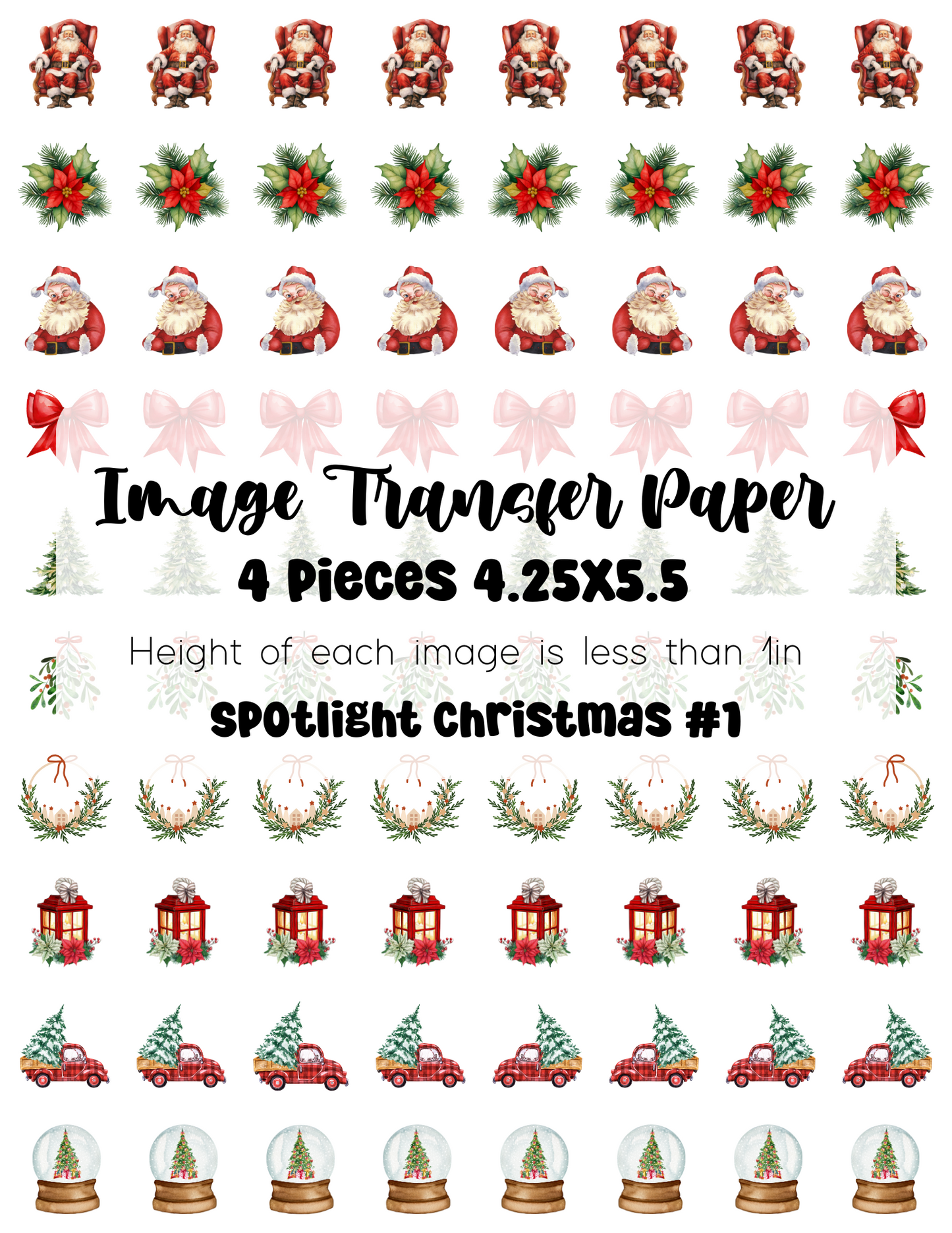 Spotlight Transfer Paper Christmas #1 - 4 Pages - One 8.5x11 cut in Quarters