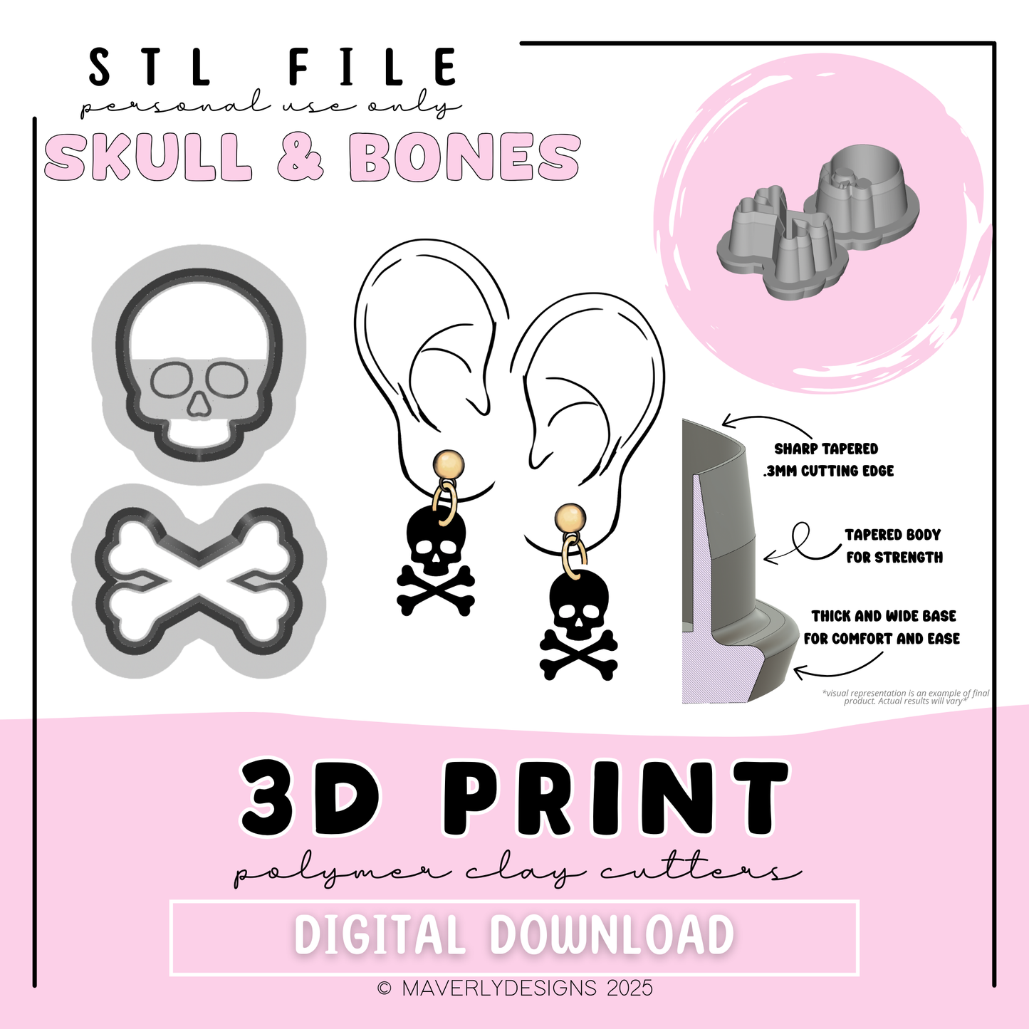 Skull and Cross Bones - Digital Download - STL Polymer Clay Cutter - Print your own Clay Cutter