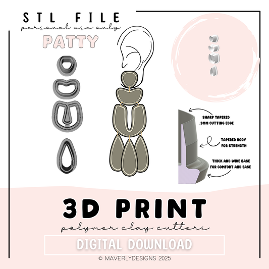 Patty Imprint Dangle Set- Digital Download - STL Polymer Clay Cutter - Print your own Clay Cutter