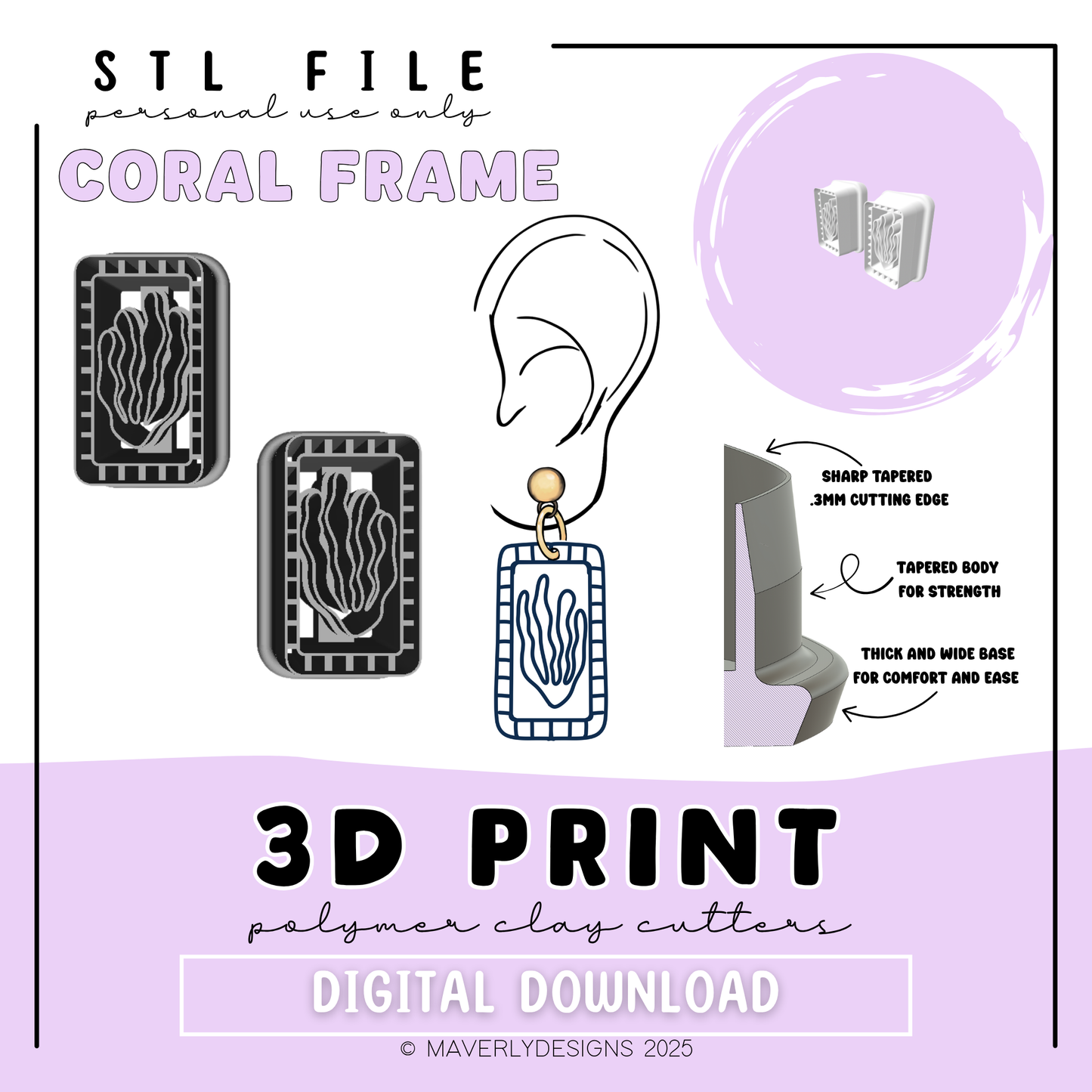 Coral Frame - Digital Download - STL Polymer Clay Cutter - Print your own Clay Cutter