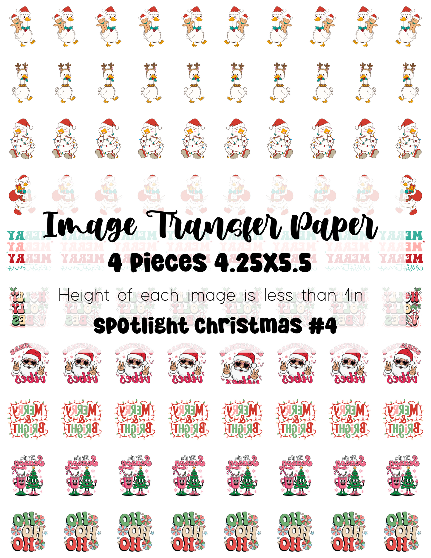 Spotlight Transfer Paper Christmas #4 - 4 Pages - One 8.5x11 cut in Quarters
