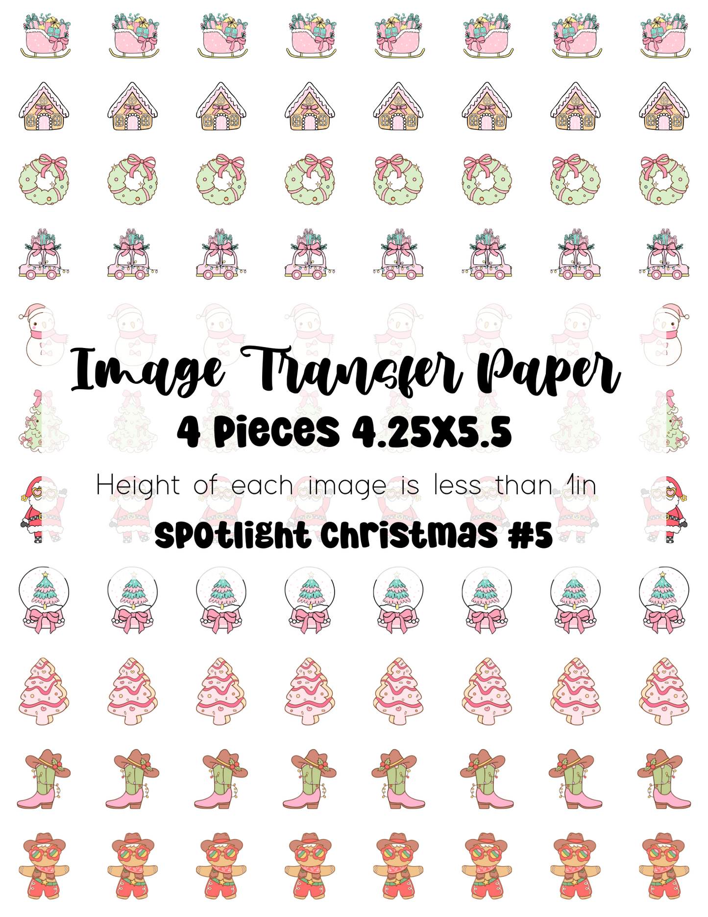 Spotlight Transfer Paper Christmas #5 - 4 Pages - One 8.5x11 cut in Quarters