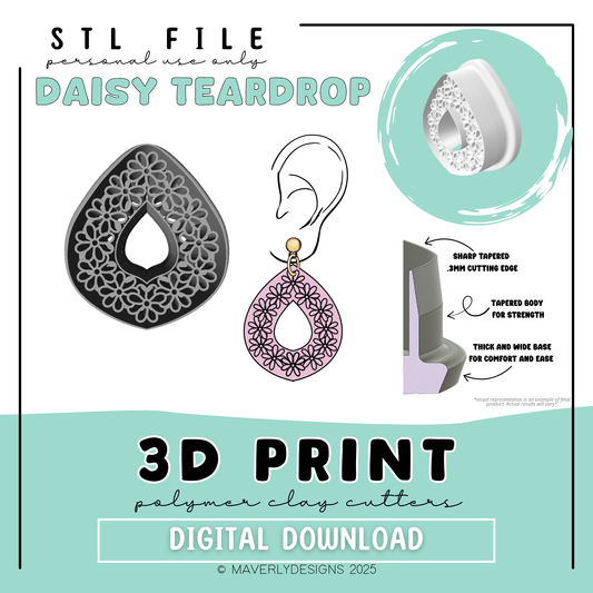 Daisy Imprint Teardrop Window - Digital Download - STL Polymer Clay Cutter - Print your own Clay Cutter
