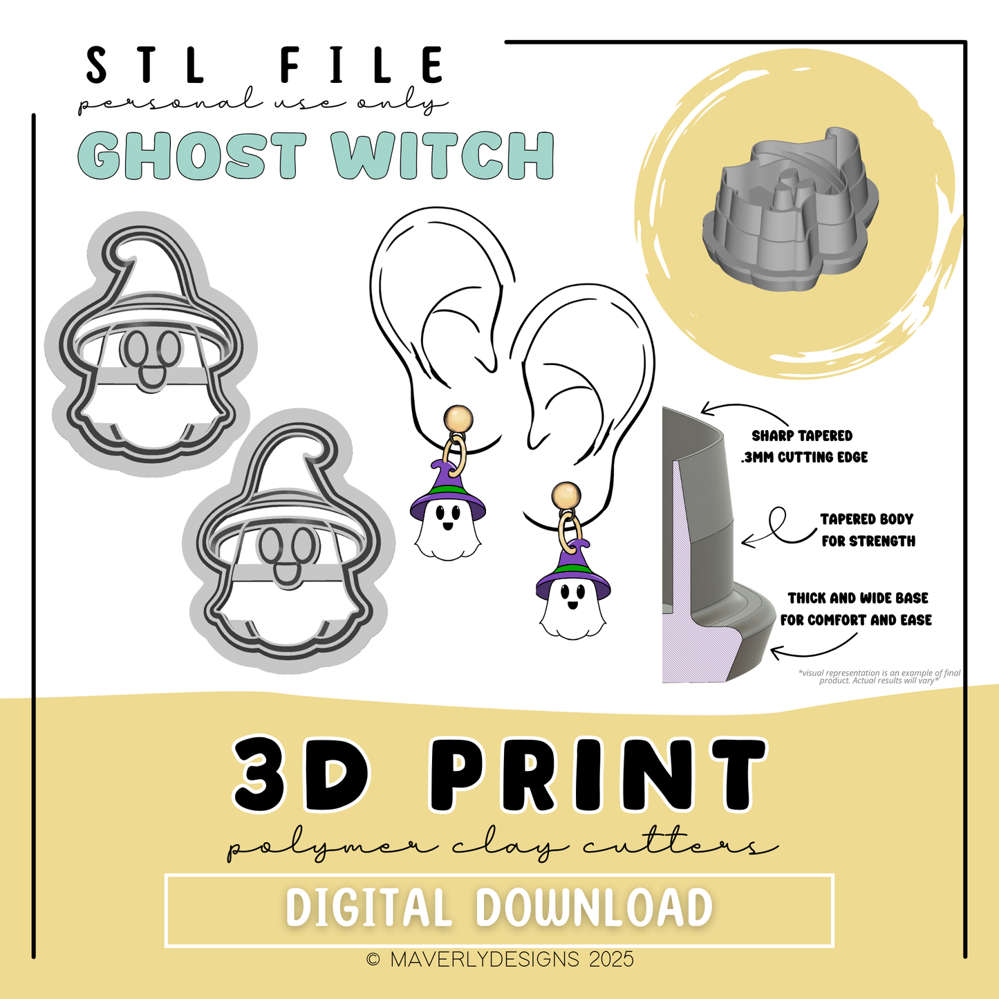 Ghost Witch - Digital Download - STL Polymer Clay Cutter - Print your own Clay Cutter