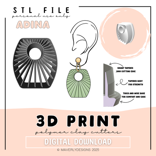 Adina - Digital Download - STL Polymer Clay Cutter - Print your own Clay Cutter