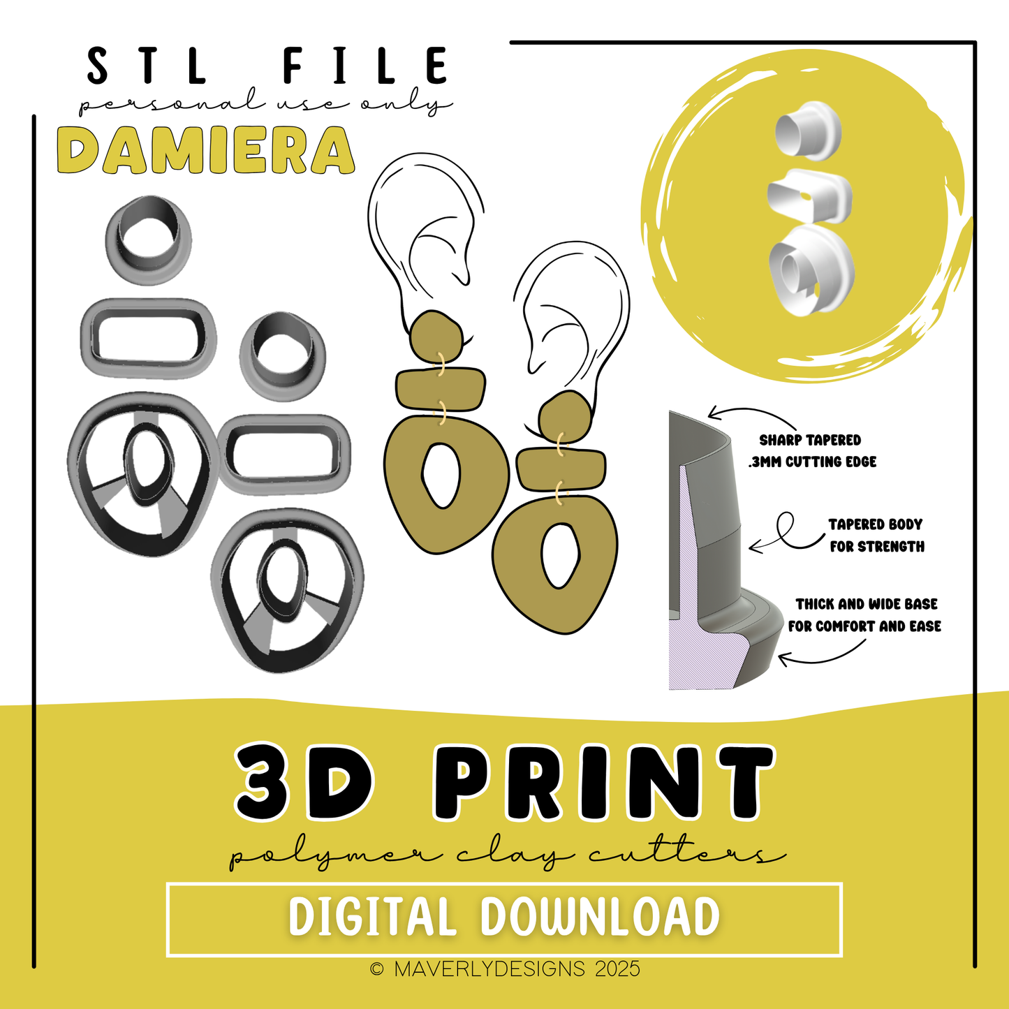 Damiera Trio Set - Digital Download - STL Polymer Clay Cutter - Print your own Clay Cutter