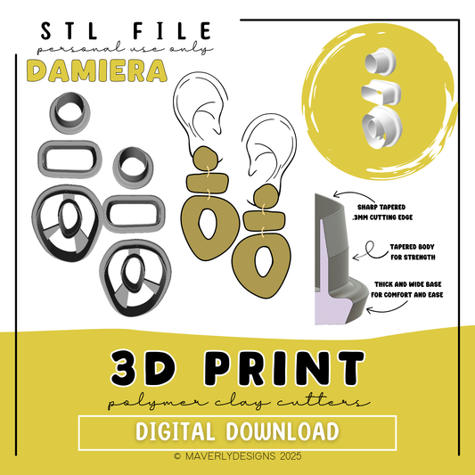 Damiera Trio Set - Digital Download - STL Polymer Clay Cutter - Print your own Clay Cutter