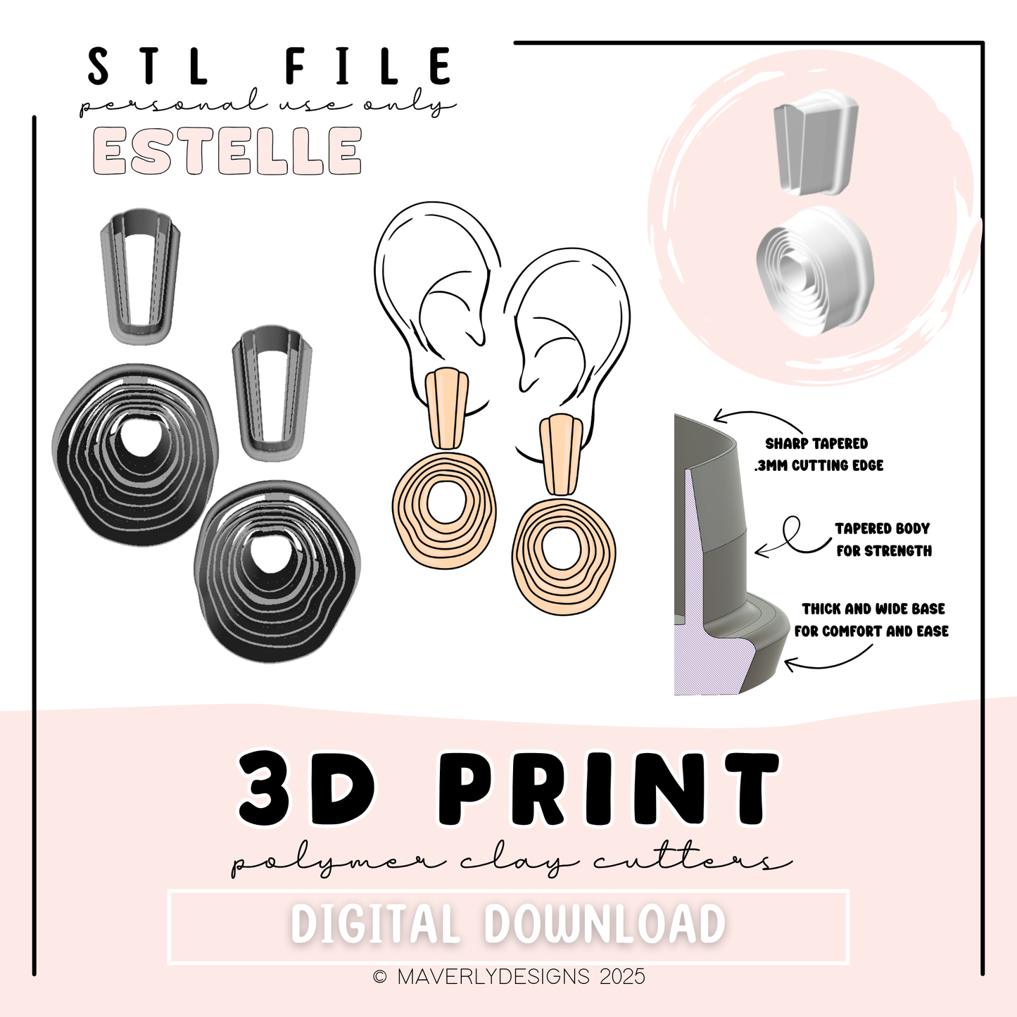 Estelle Imprint Duo - Digital Download - STL Polymer Clay Cutter - Print your own Clay Cutter