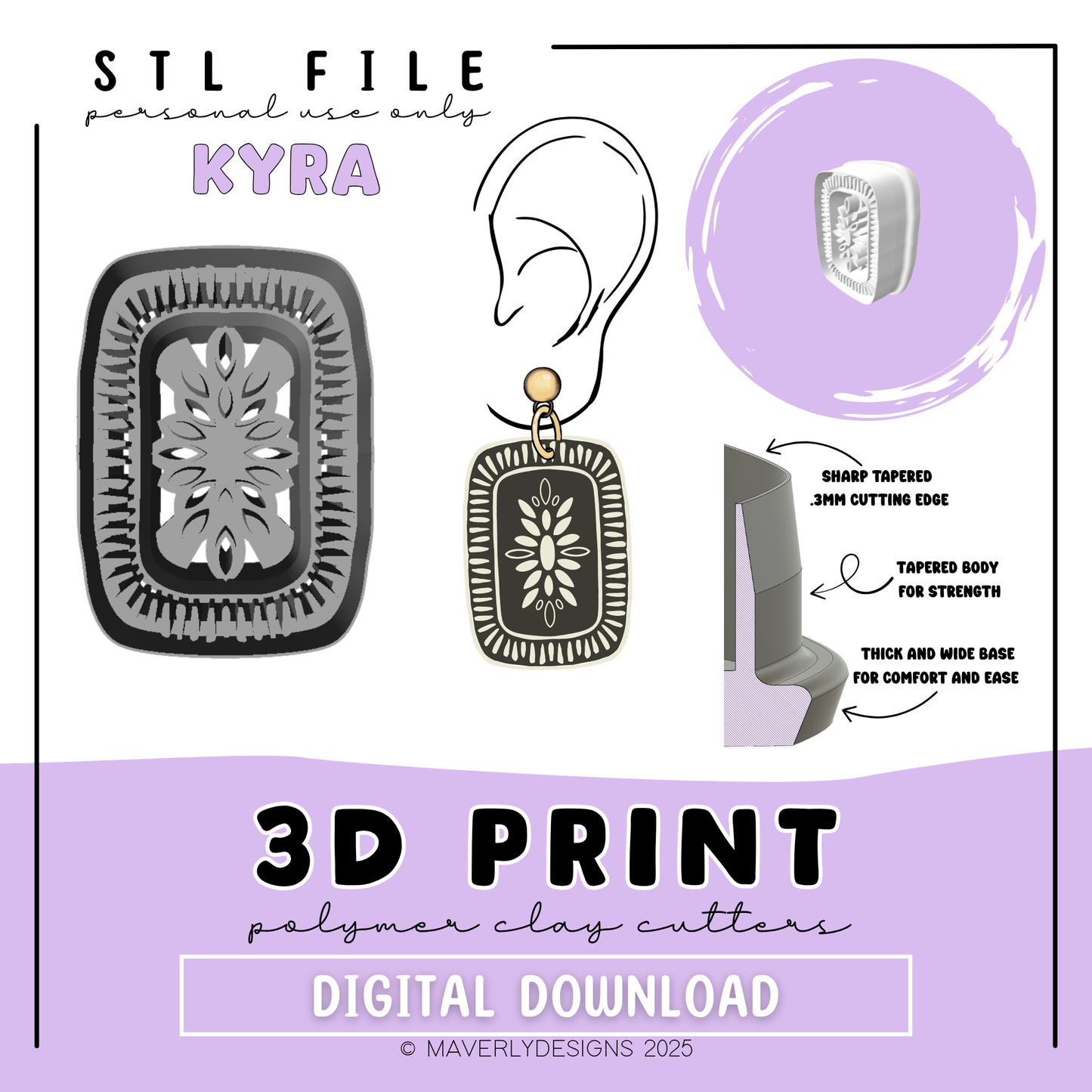 Kyra Imprint - Digital Download - STL Polymer Clay Cutter - Print your own Clay Cutter
