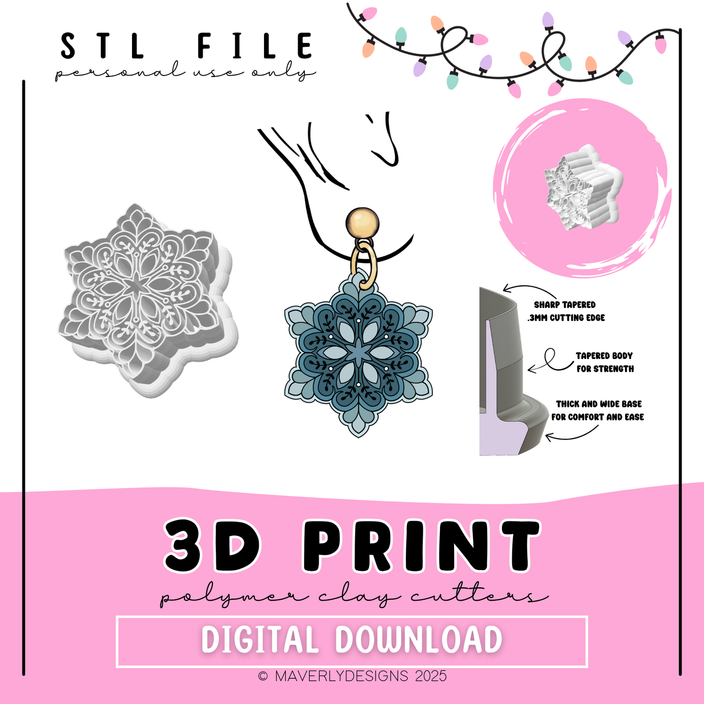 Imprint Snowflakes - Digital Download - STL Polymer Clay Cutter - Print your own Clay Cutter