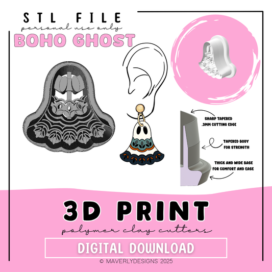 Boho Ghost  - Digital Download - STL Polymer Clay Cutter - Print your own Clay Cutter