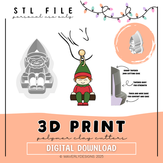 Elfie on the Shelfie- Digital Download - STL Polymer Clay Cutter - Print your own Clay Cutter