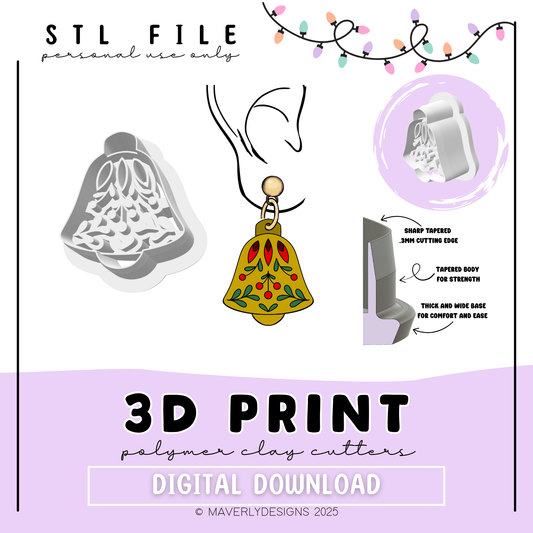 Bell Christmas - Digital Download - STL Polymer Clay Cutter - Print your own Clay Cutter