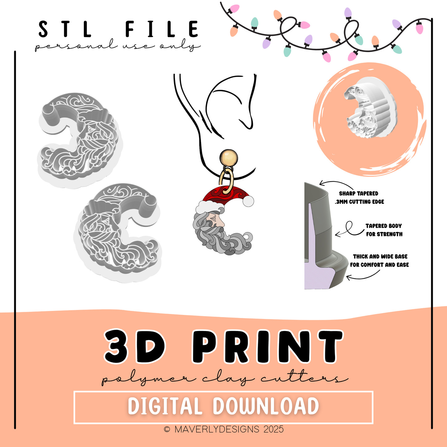 Santa Moons- Digital Download - STL Polymer Clay Cutter - Print your own Clay Cutter