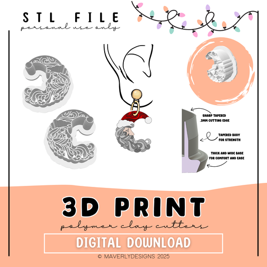 Santa Moons- Digital Download - STL Polymer Clay Cutter - Print your own Clay Cutter