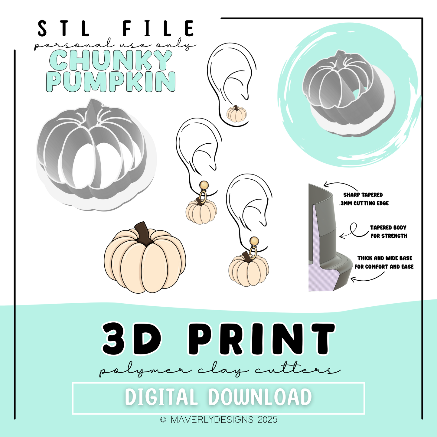 Chunky Pumpkins - Digital Download - STL Polymer Clay Cutter - Print your own Clay Cutter