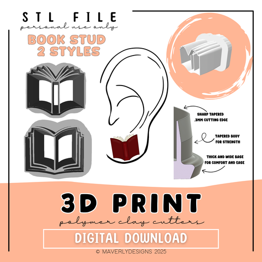 Book Studs - Digital Download - STL Polymer Clay Cutter - Print your own Clay Cutter