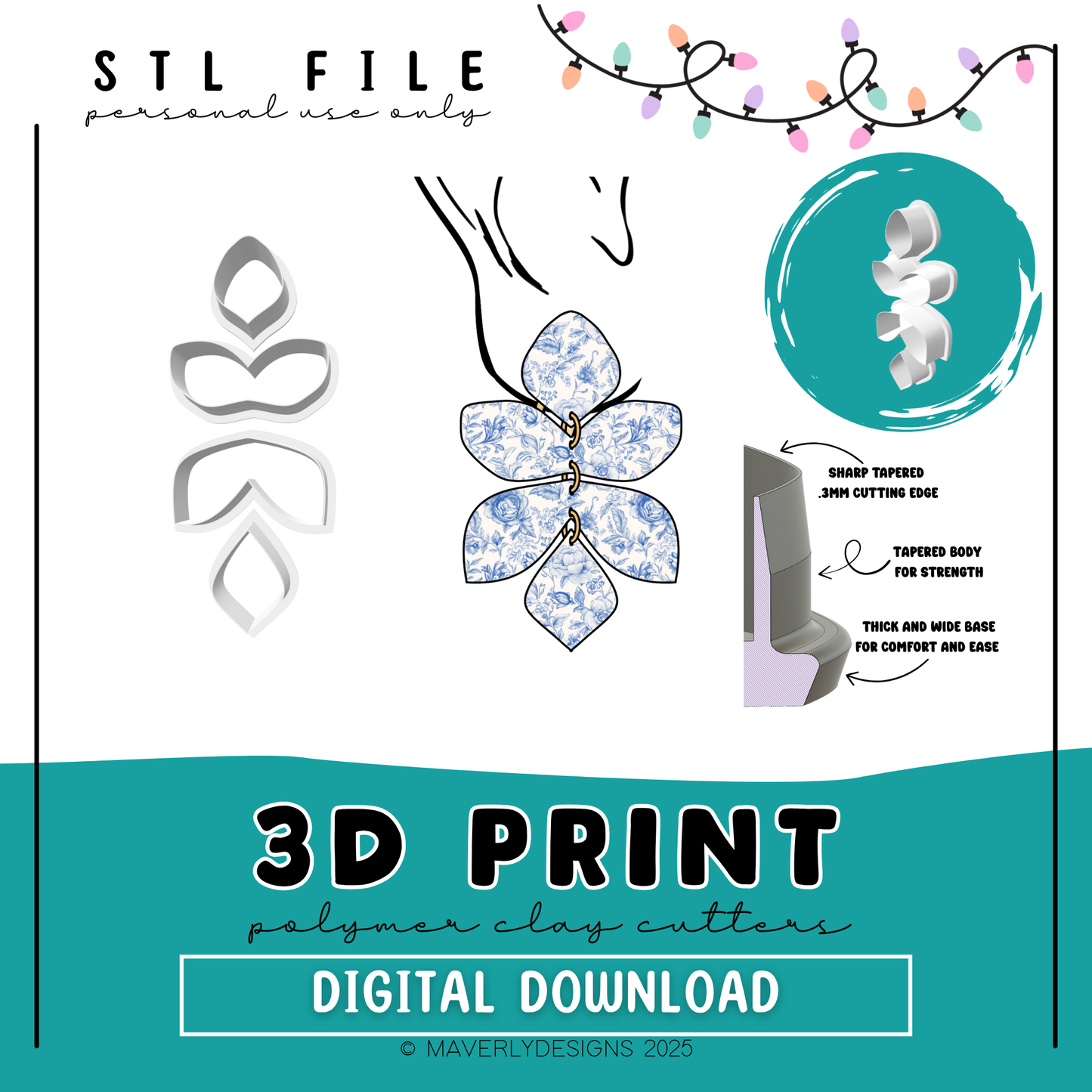 Noel Quad Dangle - Digital Download - STL Polymer Clay Cutter - Print your own Clay Cutter