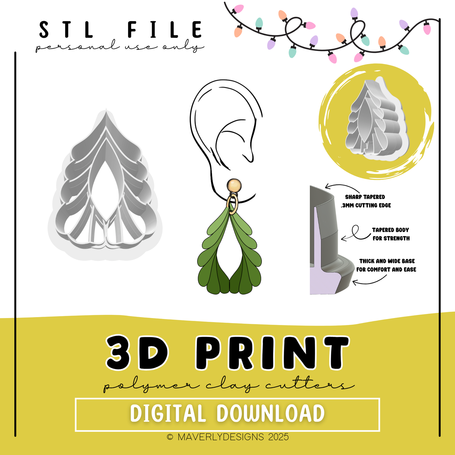 Scalloped Window Christmas Tree- Digital Download - STL Polymer Clay Cutter - Print your own Clay Cutter
