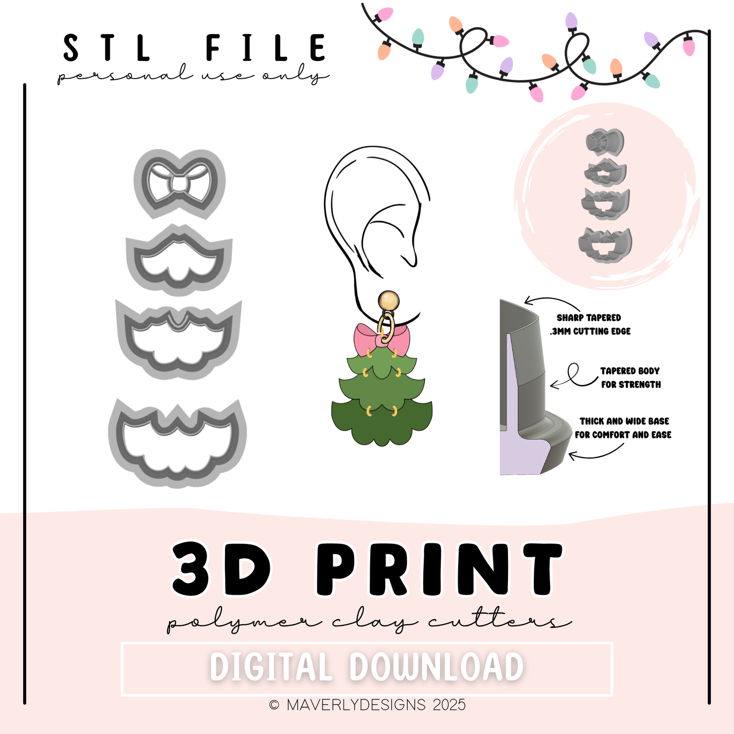 Curly Christmas Tree Set - Digital Download - STL Polymer Clay Cutter - Print your own Clay Cutter