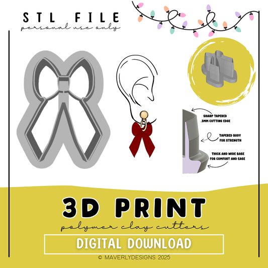 Simple Bow - Digital Download - STL Polymer Clay Cutter - Print your own Clay Cutter