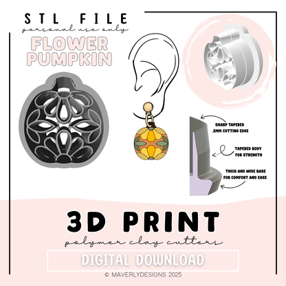 Flower Imprint Pumpkin - Digital Download - STL Polymer Clay Cutter - Print your own Clay Cutter