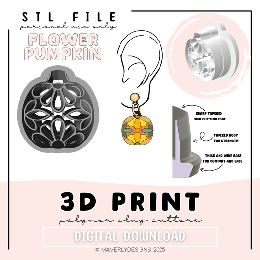 Flower Imprint Pumpkin - Digital Download - STL Polymer Clay Cutter - Print your own Clay Cutter