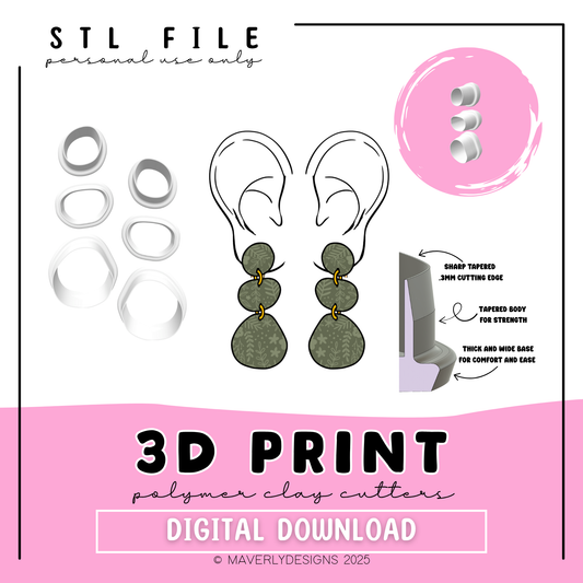 Naolin Organic Trio Dangle - Digital Download - STL Polymer Clay Cutter - Print your own Clay Cutter