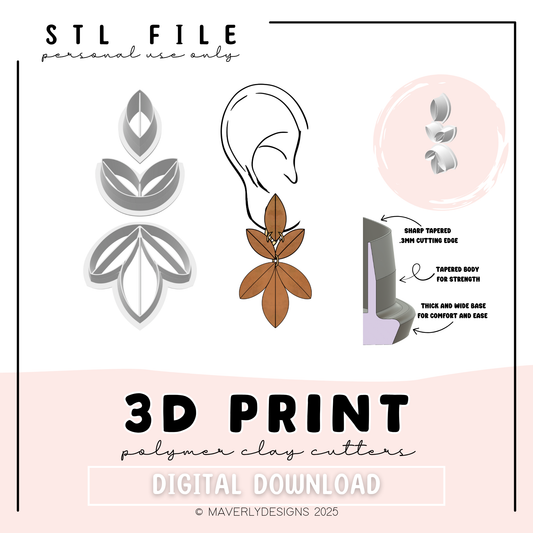Leaf Trio Imprint - Digital Download - STL Polymer Clay Cutter - Print your own Clay Cutter