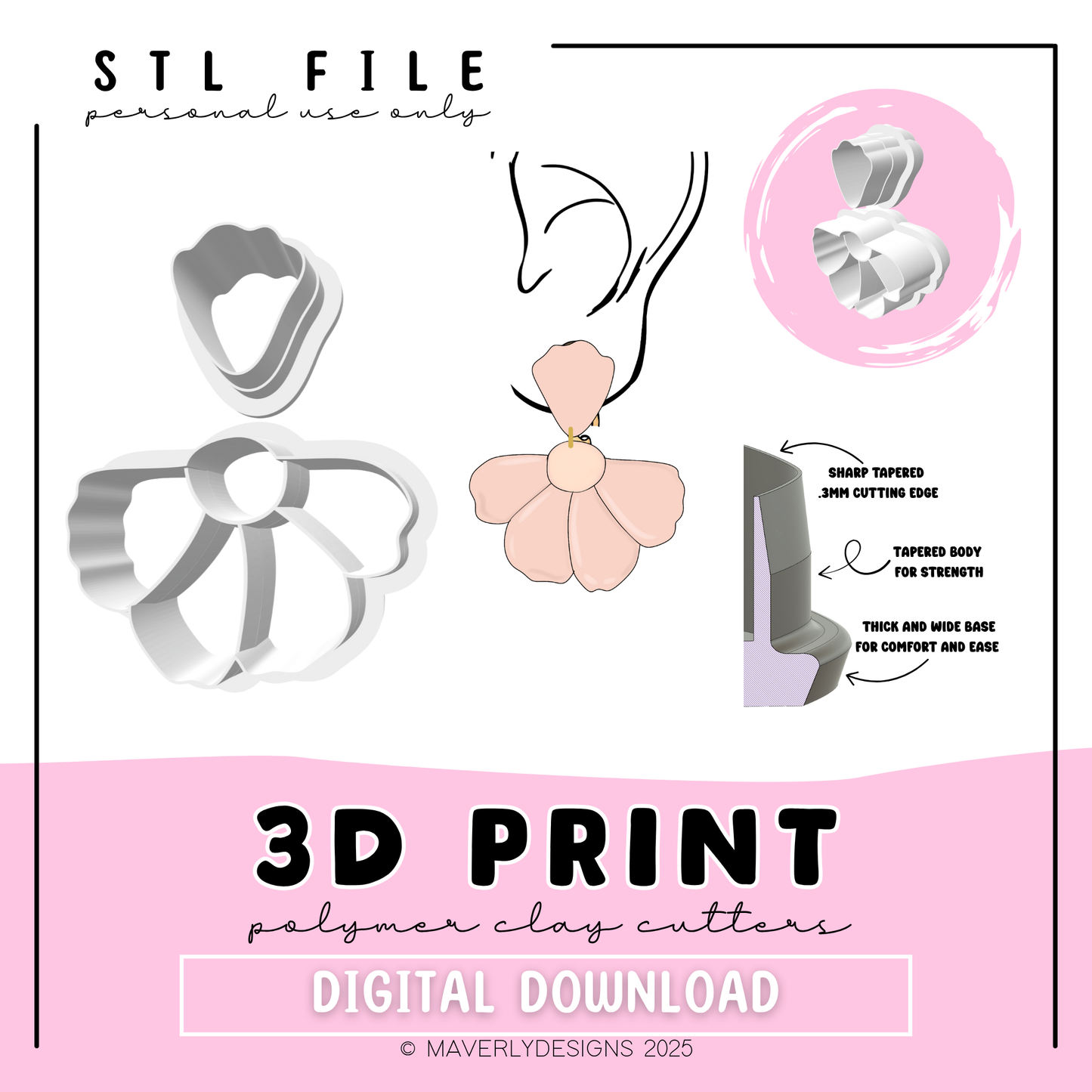 Flower Dainty Duo - Digital Download - STL Polymer Clay Cutter - Print your own Clay Cutter