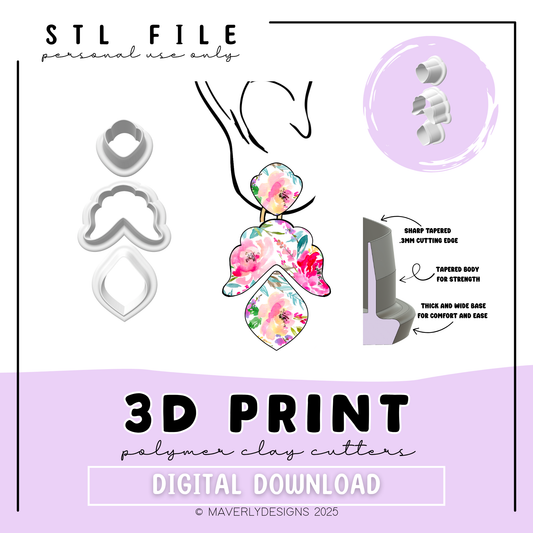 Darla Trio - Digital Download - STL Polymer Clay Cutter - Print your own Clay Cutter