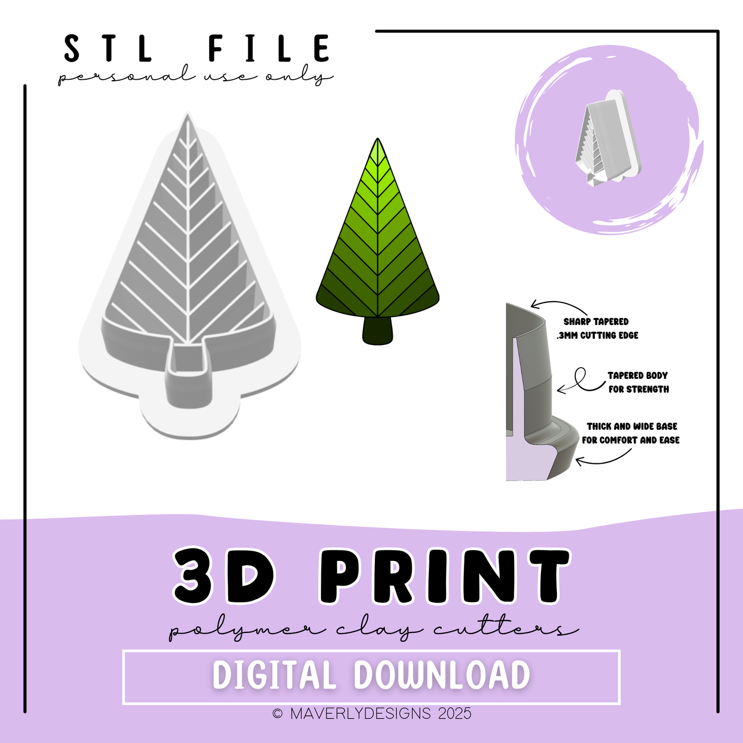 V-Imprint Christmas Tree - Digital Download - STL Polymer Clay Cutter - Print your own Clay Cutter